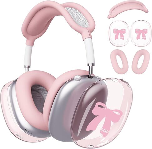 غطاء سماعة الرأس لـ AirPods Max، أغطية أذن شفافة على شكل قوس الكرز اللطيف، غطاء وسادة أذن من السيليكون الأزرق لغطاء رأس Apple AirPods Max in Kuwait