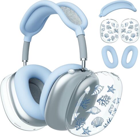غطاء سماعة الرأس لـ AirPods Max، أغطية أذن شفافة على شكل قوس الكرز اللطيف، غطاء وسادة أذن من السيليكون الأزرق لغطاء رأس Apple AirPods Max in Kuwait