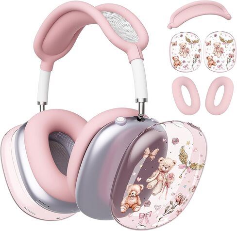 غطاء سماعة الرأس لـ AirPods Max، أغطية أذن شفافة على شكل قوس الكرز اللطيف، غطاء وسادة أذن من السيليكون الأزرق لغطاء رأس Apple AirPods Max in Kuwait