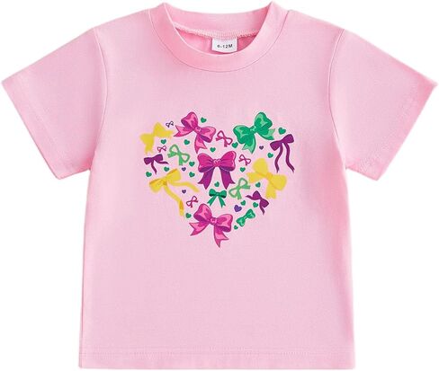 Tirites Toddler Baby Girls Mardi Shirt Carnival Short Sleeve Colorful Coquette Bows Fat Tuesday T-Shirt in Saudi Arabia