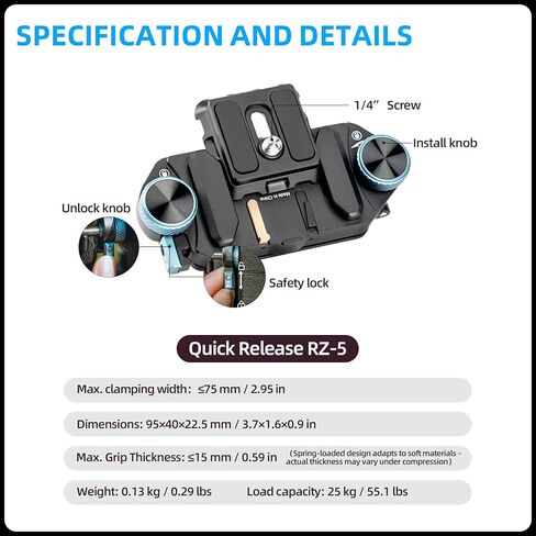 Fotopro RZ-5 Quick Release Camera Mount, Backpack Strap Mount with 1/4 Screw, Adapter for DSLR/Mirrorless Camera Tripod Stabilizer Handheld Gimbal Monopod Slider in Saudi Arabia