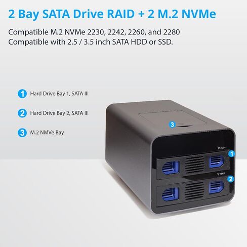 USB 3.2 (10Gbps) Type-C 2 Bay 2.5 Inch and 3.5 Inch SATA Hard Drive + 2 Bay M.2 NMVe Combo External Hard Drive Enclosure in Saudi Arabia