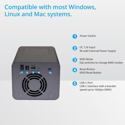 USB 3.2 (10Gbps) Type-C 2 Bay 2.5 Inch and 3.5 Inch SATA Hard Drive + 2 Bay M.2 NMVe Combo External Hard Drive Enclosure in Saudi Arabia