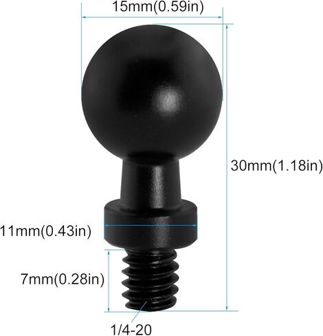 2PCS 15MM Ball Head to 1/4 inch Screw Aluminum Alloy Universal Head Tripod Mount Photography Equipment Adapter Screw Black in Saudi Arabia