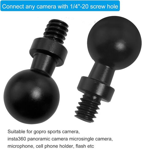 2PCS 15MM Ball Head to 1/4 inch Screw Aluminum Alloy Universal Head Tripod Mount Photography Equipment Adapter Screw Black in Saudi Arabia