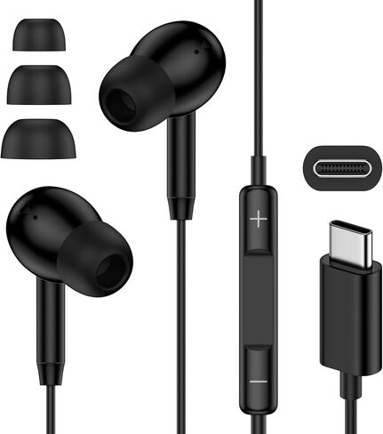سماعات أذن سلكية USB C لهاتف iPhone 16 17 من النوع C سماعات أذن سلكية مع ميكروفون لإلغاء الضوضاء، سماعة أذن سلكية لهاتف Samsung Galaxy S25 A16 A17، قم بتوصيل سماعة رأس من النوع C، أبيض in Kuwait