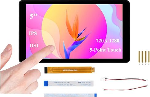 شاشة لمس سعوية 5 بوصة DSI متوافقة مع Raspberry Pi 5/4B/3B+/3A+/CM5/CM4 3+/ ESP32-P4، 720 × 1280، شاشة IPS، لوحة زجاجية معززة بصرية، لمسة 5 نقاط، حافظة من سبائك الألومنيوم in Kuwait
