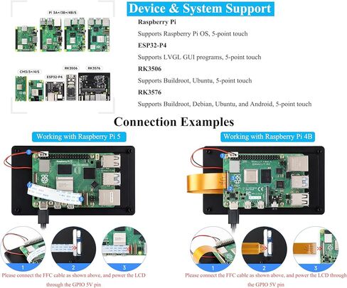 شاشة لمس سعوية 5 بوصة DSI متوافقة مع Raspberry Pi 5/4B/3B+/3A+/CM5/CM4 3+/ ESP32-P4، 720 × 1280، شاشة IPS، لوحة زجاجية معززة بصرية، لمسة 5 نقاط، حافظة من سبائك الألومنيوم in Kuwait