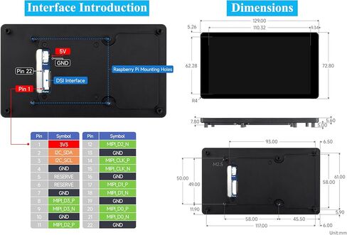 شاشة لمس سعوية 5 بوصة DSI متوافقة مع Raspberry Pi 5/4B/3B+/3A+/CM5/CM4 3+/ ESP32-P4، 720 × 1280، شاشة IPS، لوحة زجاجية معززة بصرية، لمسة 5 نقاط، حافظة من سبائك الألومنيوم in Kuwait