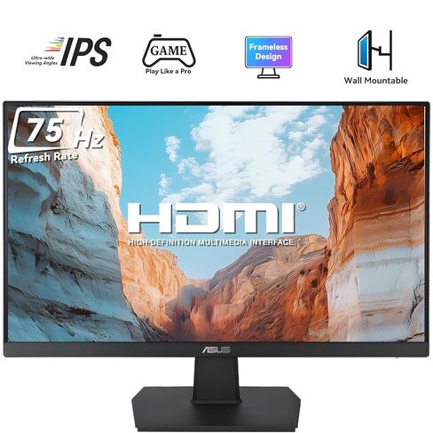 شاشة ASUS VA27EHE مقاس 27 بوصة للعناية بالعين، شاشة كمبيوتر عالية الدقة 1920x1080، 75 هرتز، IPS، مزامنة تكيفية، تقنية Eye Care Plus، مرشح الضوء الأزرق، خالية من الوميض، للعمل والألعاب، HDMI D-Sub، ضمان لمدة 3 سنوات in Kuwait