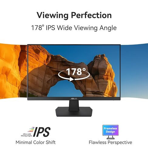 شاشة ASUS VA27EHE مقاس 27 بوصة للعناية بالعين، شاشة كمبيوتر عالية الدقة 1920x1080، 75 هرتز، IPS، مزامنة تكيفية، تقنية Eye Care Plus، مرشح الضوء الأزرق، خالية من الوميض، للعمل والألعاب، HDMI D-Sub، ضمان لمدة 3 سنوات in Kuwait