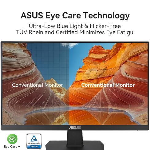 شاشة ASUS VA27EHE مقاس 27 بوصة للعناية بالعين، شاشة كمبيوتر عالية الدقة 1920x1080، 75 هرتز، IPS، مزامنة تكيفية، تقنية Eye Care Plus، مرشح الضوء الأزرق، خالية من الوميض، للعمل والألعاب، HDMI D-Sub، ضمان لمدة 3 سنوات in Kuwait
