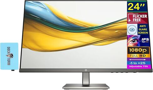شاشة HP Series 5 524da مقاس 24 بوصة FHD IPS مع وقت استجابة 5 مللي ثانية، مضادة للوهج، خالية من الوميض، حامل VESA (100 × 100 مم)، VGA، HDMI وموسع منفذ USB Dockztorm، لون أسود/رمادي (B11W5AT#ABA) 2 حزمة in Saudi Arabia