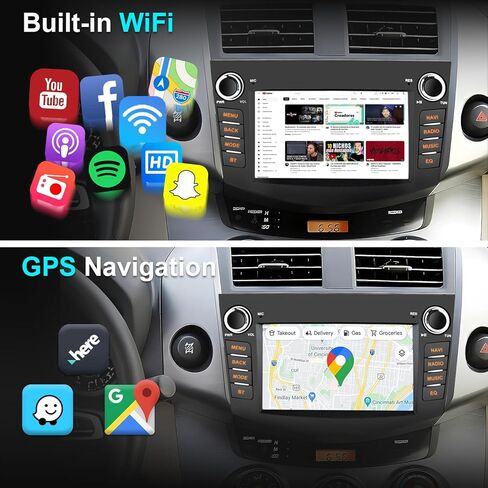 4+64G Car Radio Stereo for Toyota RVA4 2006 2007 2008 2009 2010 2011 2012 Wireless CarPlay Android Auto, 7'' Touchscreen Stereo, GPS Navi WiFi, Backup Camera, FM Physical Button Knob in Kuwait