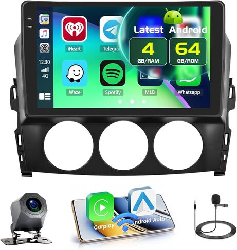 ستيريو سيارة 4+64 جيجابايت Android 15 لسيارة Mazda MX-5 Miata 2006-2015 Wireless Carplay Android Auto، 9 بوصة شاشة تعمل باللمس Incell ستيريو سيارة مع نظام تحديد المواقع العالمي، كاميرا احتياطية، بلوتوث، FM/RDS، EQ، WiFi، SWC in Kuwait