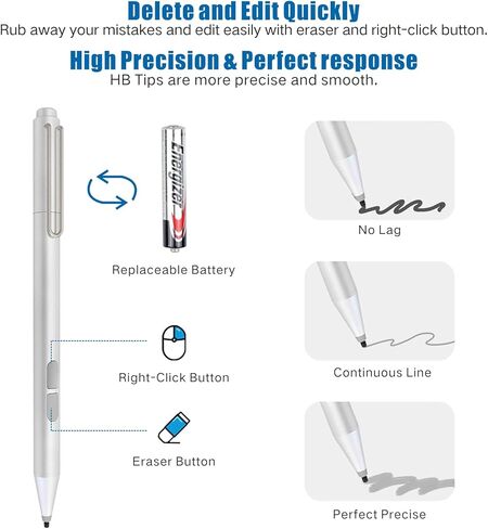 Stylus Pen for Surface Pro 12/11/10/9/8/X/7+/6/5/4/3/Surface 3, Surface Go 3/2/1, Surface Laptop/Studio/Book 4/3/2/1 with Palm Rejection, Smooth Writing,1024 Levels Pressure,Longer Battery Life in Kuwait