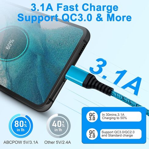 USB to USB C Charger Cable 3/6/10FT for iPhone 17 Pro Max 17 Pro 17 Air 16 15 Pro Max/Plus 16e, 3.1A iPhone 17 Charger Fast Charging Cord Car Carplay Cable iPhone 17 Car Charger Cord Phone Power Cord in Saudi Arabia