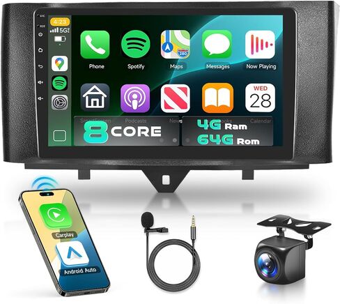 5Ghz WiFi Car Radio Stereo for Mercedes Benz Smart Fortwo 2011-2015, 9" Touch Screen/Android 15/Wireless CarPlay/Android Auto/DSP EQ/GPS Navigation/Bluetooth/FM/RDS/SWC/HD Backup Camera 2+64G in Saudi Arabia