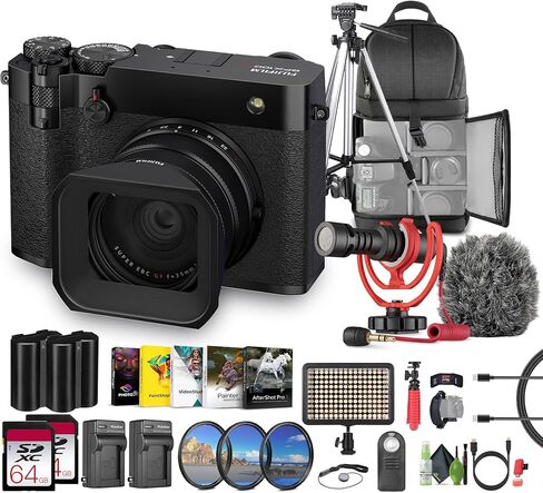كاميرا FUJIFILM GFX100RF 102MP كبيرة الحجم بدون مرآة، محدد نطاق مدمج قوي، فيديو 4K/30p، عدسة 35 مم F4، حزمة مرشح ND مدمجة + بطاقة ذاكرة 64 جيجابايت + ميكروفون Rode + المزيد - فضي in Saudi Arabia