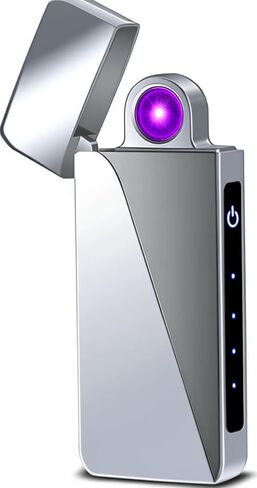 ولاعة بلازما بقوس دوار - ولاعة كهربائية قابلة لإعادة الشحن عبر USB مع شاشة LED، تصميم بحجم الجيب للتخييم، والشموع، والخارج (فضي) in Kuwait