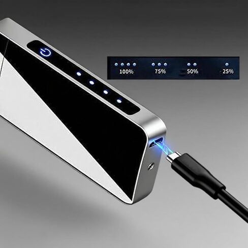 ولاعة بلازما بقوس دوار - ولاعة كهربائية قابلة لإعادة الشحن عبر USB مع شاشة LED، تصميم بحجم الجيب للتخييم، والشموع، والخارج (فضي) in Kuwait