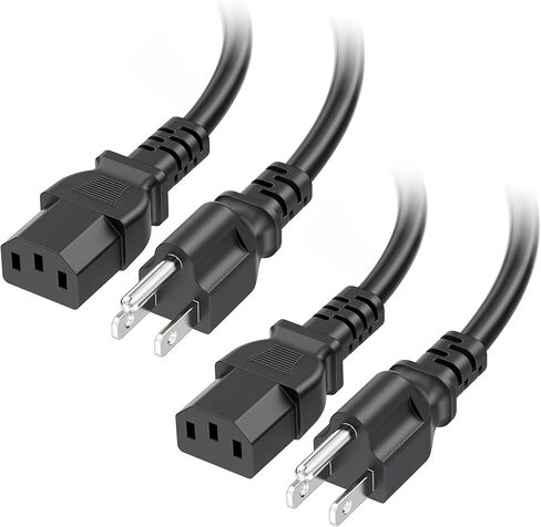 [UL Listed] Cable Matters 2-Pack 16 AWG 3 Prong Computer Power Cord, 10ft | 13A, 1625W, NEMA 5-15P to IEC C13, Black in Kuwait