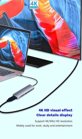 Powered USB c hub 4K 6in1 Docking Station with USB C Port Charging HDMI Adapter USB 3.0 HDMI Port Type C Hub Multiport Adapter for MacBook Mac Air/Pro iPad Laptop and Other USB C Devices…… in Saudi Arabia