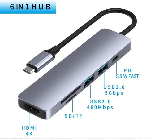 Powered USB c hub 4K 6in1 Docking Station with USB C Port Charging HDMI Adapter USB 3.0 HDMI Port Type C Hub Multiport Adapter for MacBook Mac Air/Pro iPad Laptop and Other USB C Devices…… in Saudi Arabia