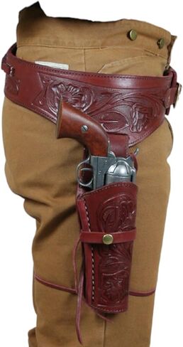 .44/.45 Cal Western Gun Holster with Belt – Full Grain Leather Cowboy Rig – Fits Heritage Rough Rider, Wrangler, Colt SAA, Vaquero – Fits 4" to 6.5" Barrel Revolvers in Saudi Arabia