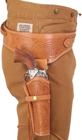 .44/.45 Cal Western Gun Holster with Belt – Full Grain Leather Cowboy Rig – Fits Heritage Rough Rider, Wrangler, Colt SAA, Vaquero – Fits 4" to 6.5" Barrel Revolvers in Saudi Arabia