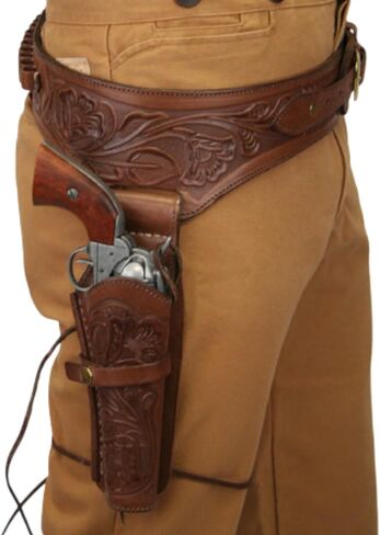 .44 / .45 Cal Western Gun Holster مع حزام - جهاز رعاة البقر من الجلد المحبب بالكامل - يناسب Heritage Rough Rider، Wrangler، Colt SAA، Vaquero - يناسب مسدسات برميلية من 4 إلى 6.5 بوصة in Kuwait