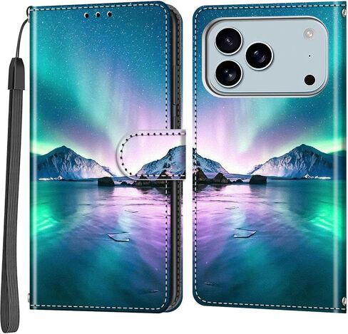 حافظة محفظة لهاتف iPhone 17 Pro، [مسند] حامل 3 بطاقات [غلاف داخلي من مادة TPU مقاوم للصدمات]، غطاء قلاب واقٍ مغناطيسي من جلد البولي يوريثان مقاس 6.3 بوصات، زهرة سوداء in Saudi Arabia