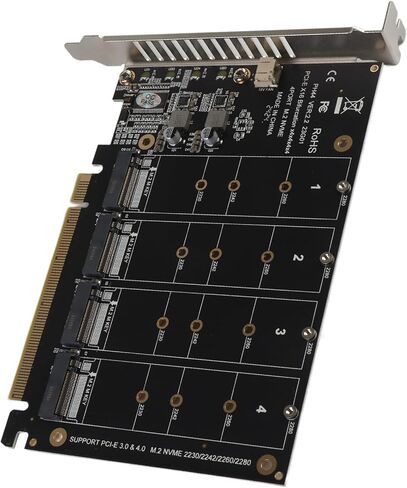 aqxreight A CardM.2 محول مزدوج M.2 PCIE A بطاقة 4 منافذ M.2 NVMe SSD إلى PCIE X16 M مفتاح محول القرص الصلب بطاقة توسيع قارئ PH44 من إمكانية فتح البطاقة قادرة على توسيع البطاقة (ph44) in Kuwait