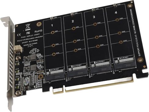 aqxreight A CardM.2 محول مزدوج M.2 PCIE A بطاقة 4 منافذ M.2 NVMe SSD إلى PCIE X16 M مفتاح محول القرص الصلب بطاقة توسيع قارئ PH44 من إمكانية فتح البطاقة قادرة على توسيع البطاقة (ph44) in Kuwait
