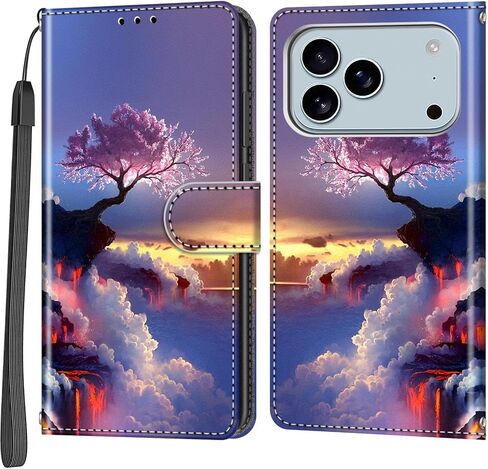 حافظة محفظة لهاتف iPhone 17 Pro، [مسند] حامل 3 بطاقات [غلاف داخلي من مادة TPU مقاوم للصدمات]، غطاء قلاب واقٍ مغناطيسي من جلد البولي يوريثان مقاس 6.3 بوصات، زهرة سوداء in Saudi Arabia