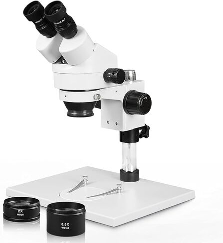 مجهر ستيريو تكبير مجهر VS-1AEZ من Vision Scientific، عدسة WF 10x، تكبير 0.7X-4.5X، تكبير 3.5X-90x، عدسة مساعدة 0.5X و2X، حامل عمود بقاعدة كبيرة in Saudi Arabia
