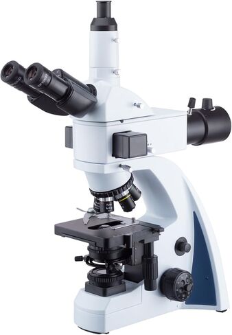 AmScope 40X-1000X مجهر مضان أزرق اللون مصحح بلا حدود مع إضاءة LED Koehler وفتحة أنف خماسية in Kuwait