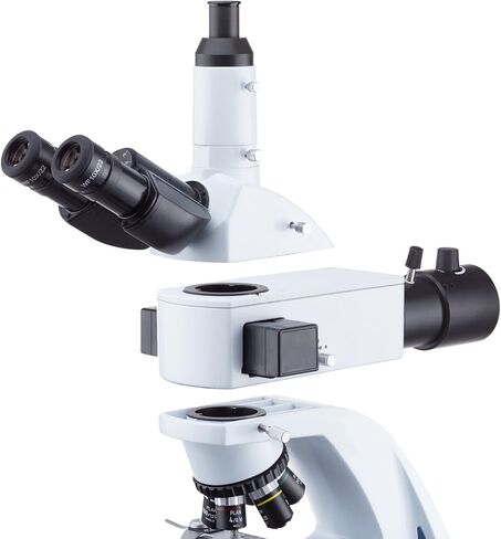 AmScope 40X-1000X مجهر مضان أزرق اللون مصحح بلا حدود مع إضاءة LED Koehler وفتحة أنف خماسية in Kuwait