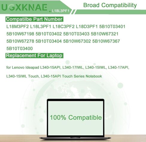 استبدال بطارية الكمبيوتر المحمول L18M3PF2 L18L3PF1 لجهاز Lenovo Ideapad L340-15IWL L340-15API Touch L340-17IWL L340-17API Series 5B10T03404 5B10T03401 L18D3PF1 11.25V 36Wh 3280mAh in Saudi Arabia
