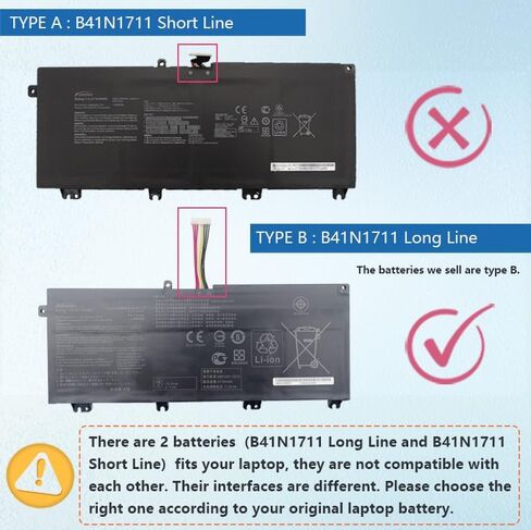 B41N1711 64Wh Laptop Battery Replacement for Asus FX503VD FX503VM FX63V FX63VD FX63VM ROG Strix GL703GE GL503VD GL503VM ZX63V PX705G TUF705DT TUF765DT Series 15.2V (Long Line) in Saudi Arabia