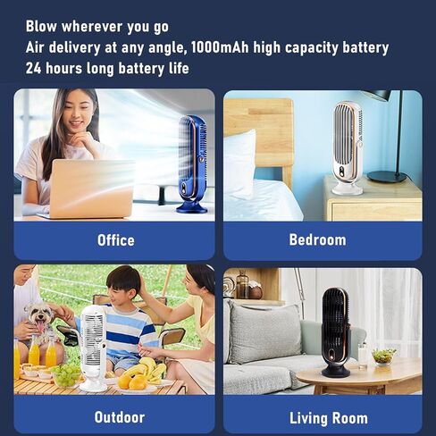 AYNEFY Desk Fan Tower Fan USB Rechargeable Dual Fans 5 Speeds with LED Display & 1000mAh Battery for Home Office Bedroom Dorm (Blue) in Saudi Arabia