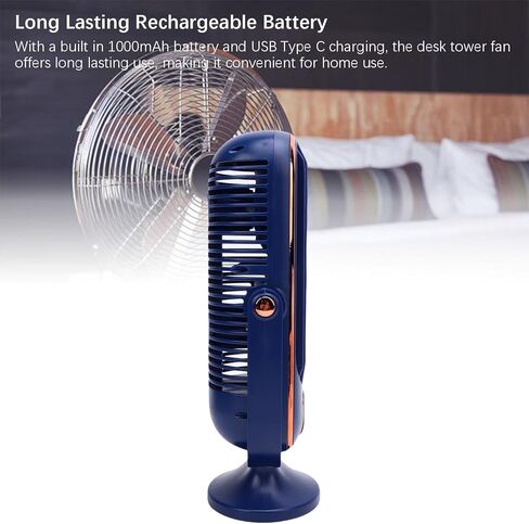 AYNEFY Desk Fan Tower Fan USB Rechargeable Dual Fans 5 Speeds with LED Display & 1000mAh Battery for Home Office Bedroom Dorm (Blue) in Saudi Arabia