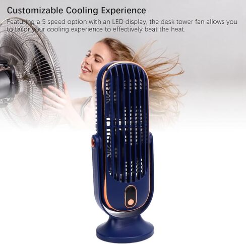 AYNEFY Desk Fan Tower Fan USB Rechargeable Dual Fans 5 Speeds with LED Display & 1000mAh Battery for Home Office Bedroom Dorm (Blue) in Saudi Arabia