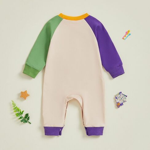 Bagilaanoe Baby Boy Mardi Gras Outfit Letter Purple Green Yellow Long Sleeve Romper Jumpsuit One Piece Clothes in Saudi Arabia