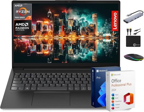 كمبيوتر محمول Lenovo V15 الرائد لطلاب الأعمال لعام 2025، شاشة FHD مقاس 15.6 بوصة، وحدة معالجة مركزية AMD Ryzen 7 ثماني النواة، ذاكرة وصول عشوائي 40 جيجابايت + تخزين 1 تيرابايت (512 جيجابايت SSD + 500 جيجابايت تحويلة)، RJ45، MarxsolAccessory، مدى الحياة MS in Kuwait