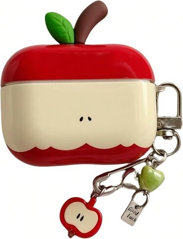 حافظة فواكه ثلاثية الأبعاد من JANDM مع سلسلة مفاتيح لأجهزة AirPods 4، تصميم جميل على شكل تفاح، غطاء جمالي مقاوم للصدمات مع غطاء واقي للحزام للنساء والفتيات in Kuwait
