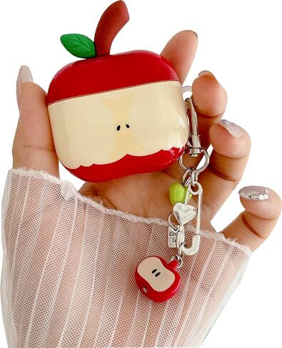 حافظة فواكه ثلاثية الأبعاد من JANDM مع سلسلة مفاتيح لأجهزة AirPods 4، تصميم جميل على شكل تفاح، غطاء جمالي مقاوم للصدمات مع غطاء واقي للحزام للنساء والفتيات in Kuwait