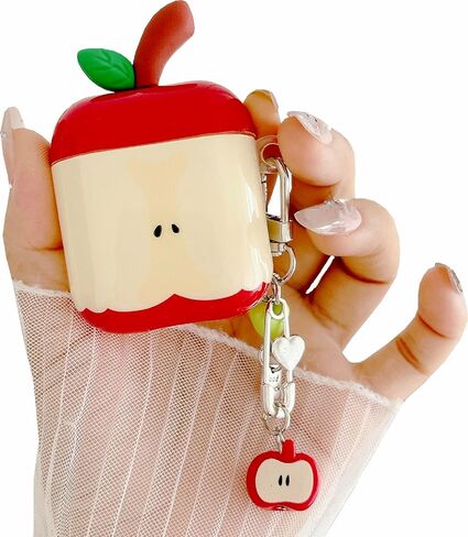 حافظة فواكه ثلاثية الأبعاد من JANDM مع سلسلة مفاتيح لأجهزة AirPods 4، تصميم جميل على شكل تفاح، غطاء جمالي مقاوم للصدمات مع غطاء واقي للحزام للنساء والفتيات in Kuwait