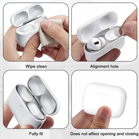 حافظة معدنية ضد الغبار لجهاز Apple AirPods Pro 3 - ملصق مغناطيسي رفيع للغاية، غطاء حماية ضد الغبار والخدش - يمنع نشارة الحديد / المعدن (متوافق مع AirPods Pro 3 فقط) (فضي) in Kuwait