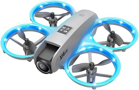 طائرة بدون طيار Little Pilot X18 RC مع كاميرات مزدوجة، واقيات للمروحة، إقلاع/هبوط بمفتاح واحد، تجنب ذكي للعوائق، تقلبات ثلاثية الأبعاد، تحوم، أضواء LED، بطاريات، تحكم مزدوج عبر جهاز التحكم عن بعد والتطبيق، رحلة الطيران الدرس الأول XI8 Mini Quadcopter RC D in Kuwait